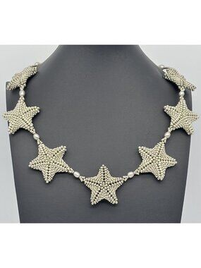 Artisan-Made Starfish Necklace Seed Beads W/Swarovski Crystals Freshwater Pearls